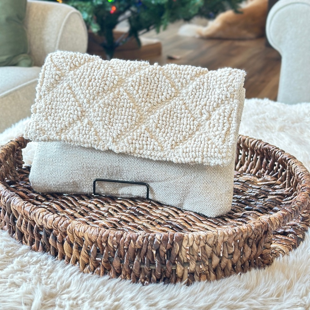 Merona Bags | Merona Target Boho Woven Tufted Jute Cream Clutch | Color: Cream |